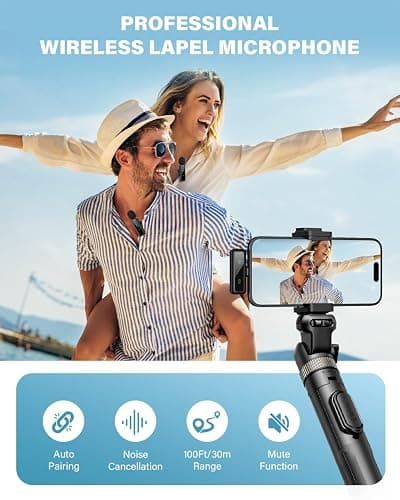 Mini Wireless Lavalier Microphone for iPhone, iPad, Android, 2-Pack Mini Mic with Windscreens & Pop Filters, Noise Reduction, Auto Pairing, Mute & Reverb for Vlogging, Recording, Live Streaming thumbnail 7