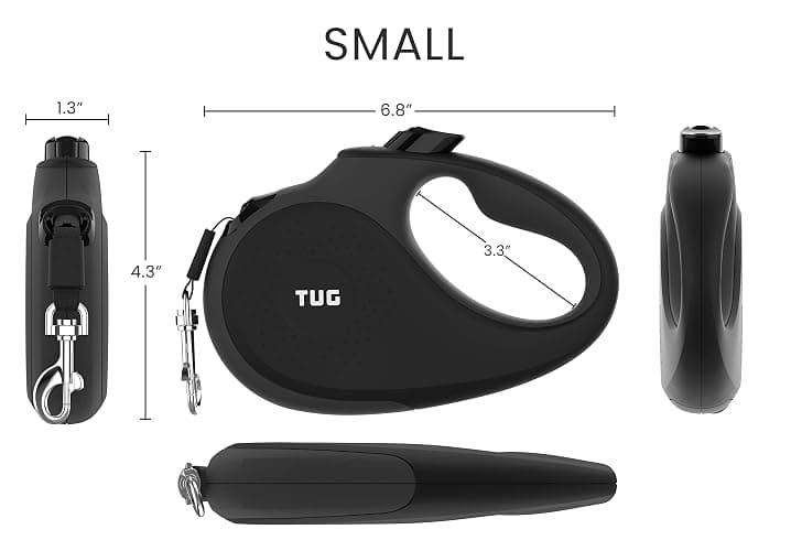 TUG 360° Tangle-Free Retractable Dog Leash with Anti-Slip Handle | 16 ft Strong Nylon Tape | One-Handed Brake, Pause, Lock (Small, Black/Grey) thumbnail 2