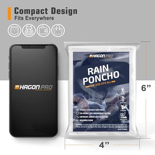 Hagon PRO Disposable Rain Ponchos for Adults (5 Pack) thumbnail 6