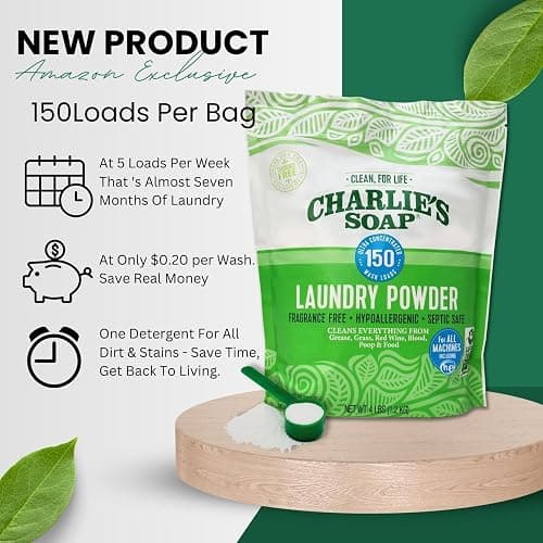 Charlie’s Soap Laundry Powder New (150 Loads, 1 Pack) Fragrance Free Hypoallergenic Plant Based Deep Cleaning Laundry Powder – Biodegradable Eco Friendly Sustainable Laundry Detergent thumbnail 3