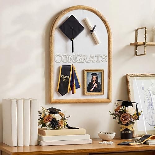 BrightRow Arch Bulletin Board with Pin Linen Wedding Display Framed Decorative 24x16 Hanging Wood Vision Cork Board for Office Wall School Home Decor, 70 Pearl Studs, 26 Letter Stickers(Natural) thumbnail 4
