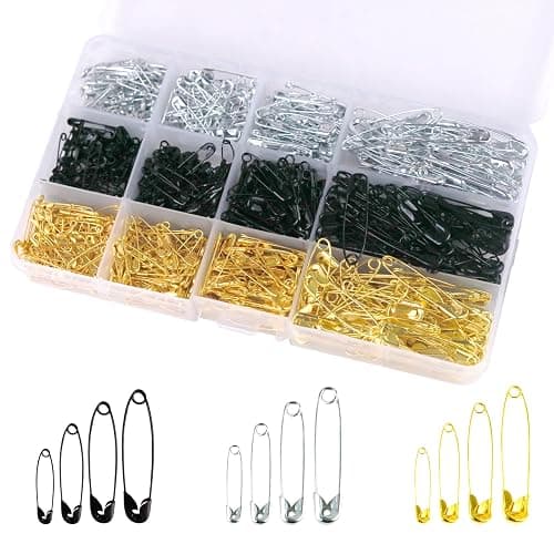 720 Pcs 3 Colors Safety Pins 4 Sizes Strong Safety Pins with Storage Box Assorted for Craft Sewing Art Clothes Jewelry Making(Gold, Black, Silver) - Image 1