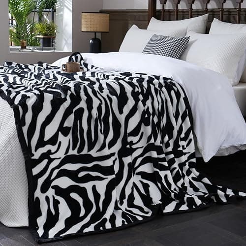 PU MEI Fuzzy Flannel Throw Blanket for Sofa, Couch, Bed, Black and White Zebra Print Blanket Animal - Lightweight Double Sided Cozy Super Soft Blankets, 50" x 60" inches thumbnail 8