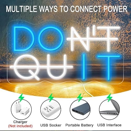 KENFARI Led Neon Signs,Don't Quit Neon Sign Office Room Yoga Gym Room Man Cave Gamer Room, Powered by 5V USB with Dimmable Switch thumbnail 5
