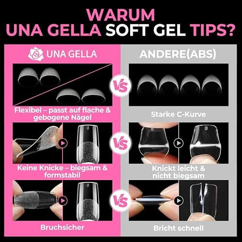 UNA GELLA Nail Tips Square Medium, 216 Stück 12 Größen Soft Gel Tips Quadratische Full Cover Nageltips für Nagelverlängerung Alltag Zuhause und DIY Nageldesign thumbnail 7