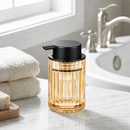 Amolliar Foaming Soap Dispenser, Amber Glass Soap Dispenser, Black 2 Pack | Refillable Foam Soap Dispenser Plastic Soap Pump, Bathroom Foam Lotion, Hand Dish Soap for Kitchen Countertop, Cozy Decor thumbnail 2