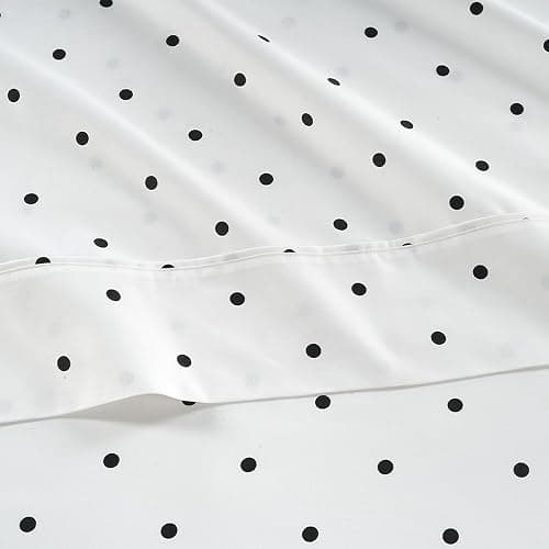450 TC 100% Cotton Printed Polka Dot Queen Sheets, Soft Sateen Weave, Deep Pocket Queen Sheets for 15” Mattress, Mercerized Cotton Fully Elasticized Luxury Hotel Bedding, Polka Dot - Black thumbnail 6