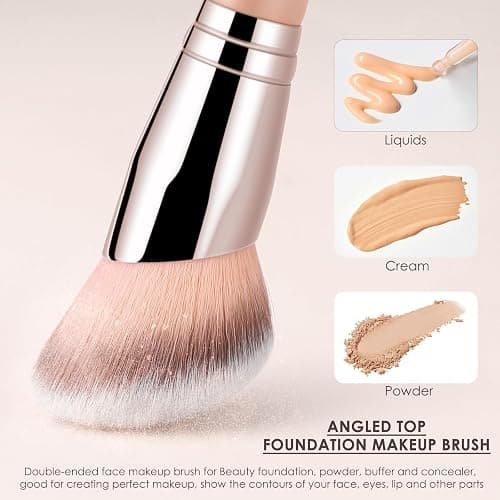 KINGMAS Foundation Brush, Dual Ended Makeup Brush for Foundation and Contour Blending Liquid Powder, Concealer Cream Cosmetics Blush, Cruelty Free Vegan & Easy (Pink) thumbnail 3