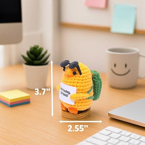 TWPER Birthday Gift for Her Him, Positive Crochet Animals with 10 Affirmation Cards – Cute Emotional Support Duck Desk Decor Inspirational Gift for Women Coworkers Friends thumbnail 3