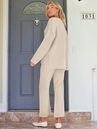 LILLUSORY Women's 2 Piece Lounge Sets Oversized Slouchy Matching Cozy Knit Sets thumbnail 5