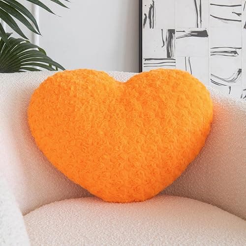 ZCNYCLAM Heart Pillow, Soft Heart Shaped Pillow with Room Decorative Throw Pillows for Bed Couch Chair Sofa, Heart Shaped Cute Throw Pillow Cushion for Bedroom Living Room (Orange, Mini 12.9" x 9.8") - Image 1