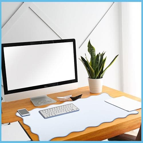 Hahafelt Scalloped Desk Mat Large Scalloped Piping Cute Desk Mat Aesthetic Preppy Table Pad Large Nonslip Pad with Edge Stitching Waterproof Gaming(Blue,31.5 x 15.75 Inches) thumbnail 5