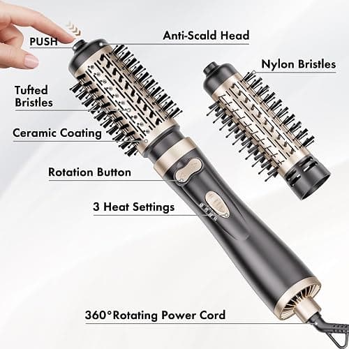 DAILYLIFE Rotating Hair Dryer Brush, Hot Air Brush, Spinning Blow Dryer Brush with 2 Brushes (1.5" & 2"), Ionic Generator thumbnail 8