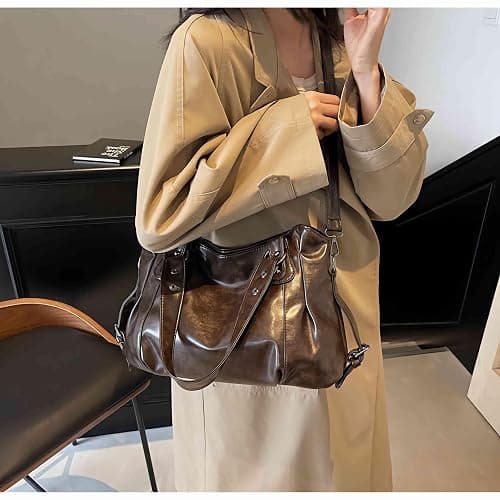 city vintage shoulder bag for women, brown soft vegan faux leather crossbody purses, large capacity hobo crossbody bag, fall fashion casual handbag thumbnail 5
