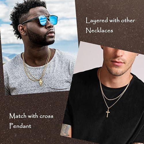 CLASICOMIS 7 Pcs Mens Stainless Steel 18K Gold Plated Chain Necklace Jewelry Set for Men, 6 Chains and 1 Cross Pendant thumbnail 5