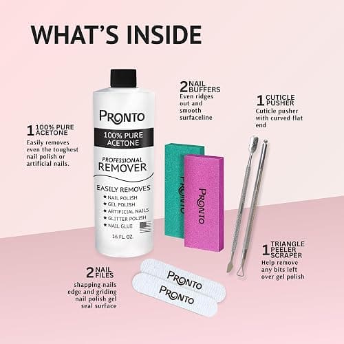 Pronto 16 Oz Acetone Nail Polish Remover and Nail Cuticle Oil Duo, 100 Percent Pure Acetone for Natural, Gel, Acrylic Nails, Cuticle Oil Drops for Repairing Damaged Cuticles and Nail Hydration thumbnail 2