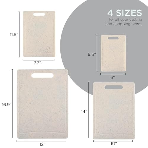 COOK WITH COLOR Non-Slip Cutting Board Set – Kitchen Essentials with Easy Grip Handle for Meat, Veggies, and Fruits, 4 Cutting Boards, White - 4 Cutting Boards - White thumbnail 3