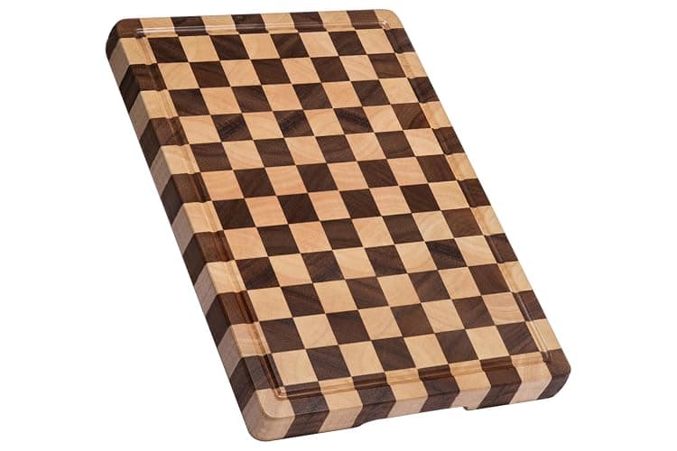 THETCHRY Cutting Boards for Kitchen, Checkered Cutting Board Upgraded, Acacia Wood Chopping Board with Juice Grooves & Handles, Large Butcher Block Serving Tray with Gift Box, 16.5" x 11.6" x 0.8" - Image 1