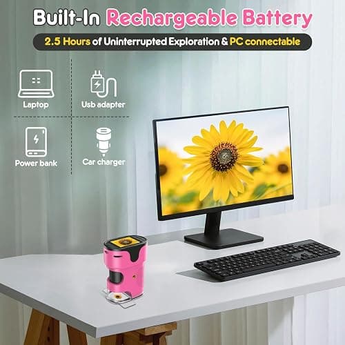 1000X Handheld Microscope for Kids 4K 2.0" Screen Rechargeable Mini Pocket Digital Microscopes w/Slides Kit Portable Edu Gift Age 4-6 8-12 Children Students (Pink) thumbnail 4