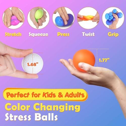 Stress Balls Bulk for Kids and Adults: 50 Pack Mini Squishy Ball for Anxiety Relief - Color Changing Sensory Ball Fidget Toys for Autistic Children, Classroom Prizes Goodie Bag Stuffers (1.8") thumbnail 3