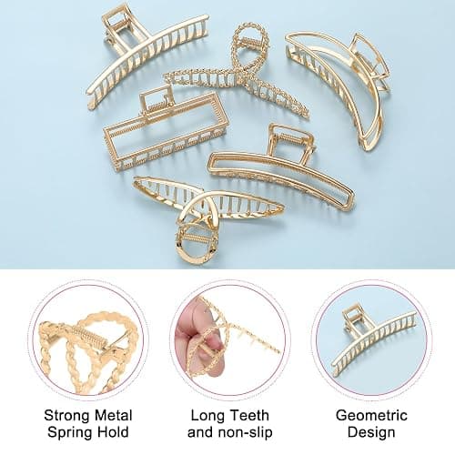 LUKACY 6 Pack Large Metal Hair Claw Clips - 4 Inch Big gold hair clips,Perfect Jaw hair clamps for Women and Thinner,Thick hair styling,Strong Hold Hair,Fashion Hair Accessories (Style 1) thumbnail 5