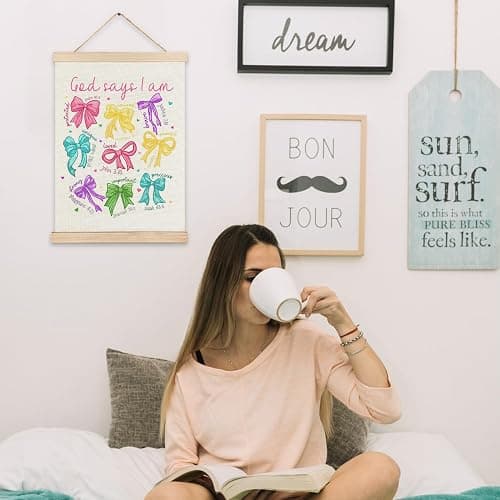 RYYCDOI Color Bows Aesthetic Wall Room Decor, God Says I Am Bows Wall Decor, Coquette Wall Decor for Nursery Girls Room Bathroom Bedroom, 12x16 Inch thumbnail 5