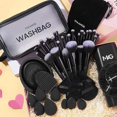 MAANGE Makeup Brush Set 51 PCS Professional Makeup Brushes for Foundation Powder Concealers Eye shadows Blending Blush Travel Make up Brush Kit (Black) thumbnail 7