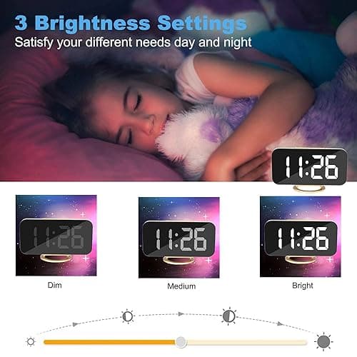 SZELAM Digital Alarm Clock,LED and Mirror Desk Clock Large Display,with Dual USB Charger Ports,3 Levels Brightness,12/24H,Modern Electronic Clock for Bedroom Home Living Room Office - Gold - Gold thumbnail 4