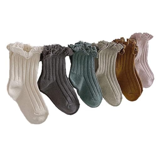 Ashmyova Baby Girls Vintage Ankel Lace Socks Toddler Ruffles Casual Dress Socks 6 Pack - Image 1