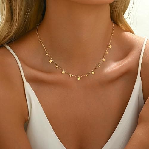 Havopso Gold Chain Necklace for Women 18K Gold Plated Dainty Star Cross Heart Cuabn Choker Chains Stainless Steel Trendy Jewelry Christmas Gifts thumbnail 2