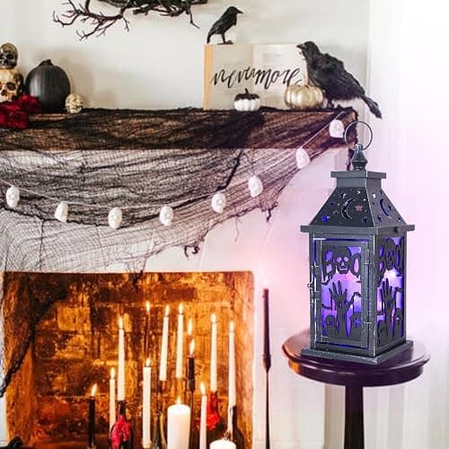 DECORKEY Halloween Decorations Indoor, 14.9" Decorative Graves&Skeleton Hands Lantern with 82" LED Lights(8 Modes; No Battery), Hanging Spooky Halloween Lanterns, Outdoor Home Room Door Party Decor thumbnail 8