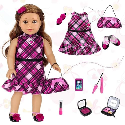 American 18 Inch Dolls Makeup Accessories and Clothes,Fashion Dress Tote Bag for 18" Doll Include Outfits Shoes Cosmetic Toys Stuff Gift for Baby Girl (No Doll) thumbnail 8