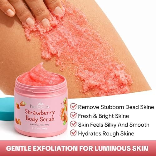 Herbicos Strawberry Body Scrub with Retinol & Vitamin C - Exfoliating & Moisturizing Sugar and Sea Salt Scrub for Smooth, Glowing Skin - Improves Dry Skin - 14.1 oz (600g) thumbnail 4