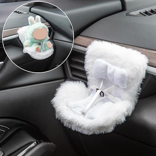 Doll Car Seat Compatible with Bubudoll, Small Seat for 10-17cm Blind Box Toys, Including Air Vent Clip, Desktop Stand, Adjustable Safety Strap, Airflow-Friendly Design, Ideal Car Decor Gifts(White) thumbnail 2