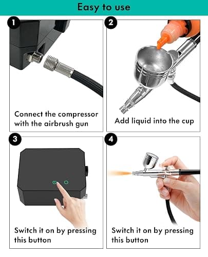 Gocheer Airbrush Kit with Air Compressor, 40 48 PSI High Pressure Air Brush Non-Clogging with 0.2/0.3/0.5mm Nozzle/Cleaning Sets, Ideal for Painting, Modeling, Cake Decor, Makeup (Black, 48 PSI) thumbnail 6