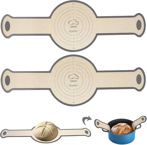 Gonsir Silicone Bread Sling, 2 Pcs Silicone Baking Sling with Longer Handles, Non-Stick & Easy Clean Dutch Oven Baking Mat to Transfer SourDough Easily, Reusable Bread Mat Set - Image 1