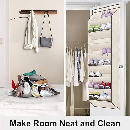 SLEEPING LAMB Over The Door Shoe Organizer for Closet with Large Deep Pockets, Narrow Shoe Rack for Door Hanging Boots Storage, Beige thumbnail 7