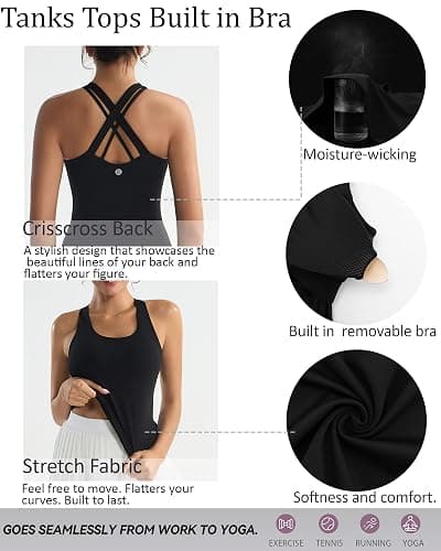 RUNNING GIRL Tank top with Built in Bra for Women,Compression Shirts Crisscross Back Workout Yoga Tops thumbnail 6