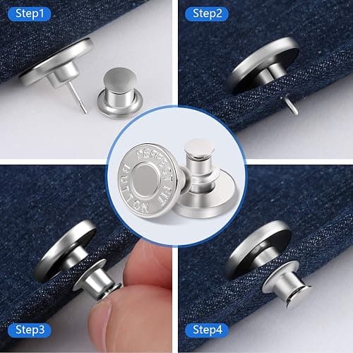 Ceryvop 12 Sets Buttons Pins for Jeans, No-Sew Replacement Jean Buttons for Loose Pants Tightener for Too Big thumbnail 7