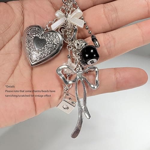 YTYAB Cute Heart Locket Keychain,Y2k Bag Charms,Kawaii Photo Key Chain,Bow 8 Ball Star Dice Aesthetic Accessories for Women thumbnail 5