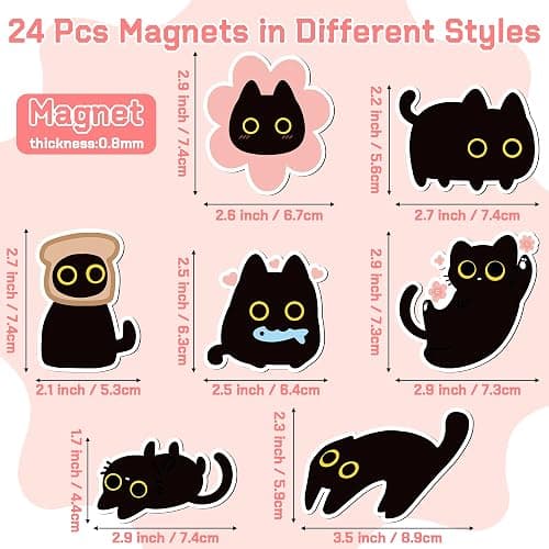 MALLMALL6 24Pcs Cute Black Cat Fridge Magnets, Novelty Gift for Cat Lover, Spring Refrigerator Magnetic Sticker Decor Accessories with Flower Bread Fish for Home Kitchen Office Locker Mailbox Door thumbnail 4