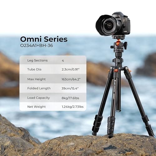 K&F CONCEPT 64 inch/163 cm Camera Tripod,Lightweight Travel Outdoor DSLR Tripods with 360 Degree Ball Head Load Capacity 17.6 lbs/8 kg,Cellphone Clip for Smartphone Live Streaming Vlog O234A1+BH-36 thumbnail 2