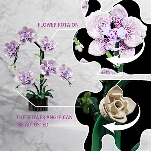 Phalaenopsis Orchid Flower Building Block Set,Compatible with Lego Flower Featuring Printed Floral Patterns on The Blocks' Petals, Ideal for Tabletop displays and as a Gift (Purple，619PCS) thumbnail 4