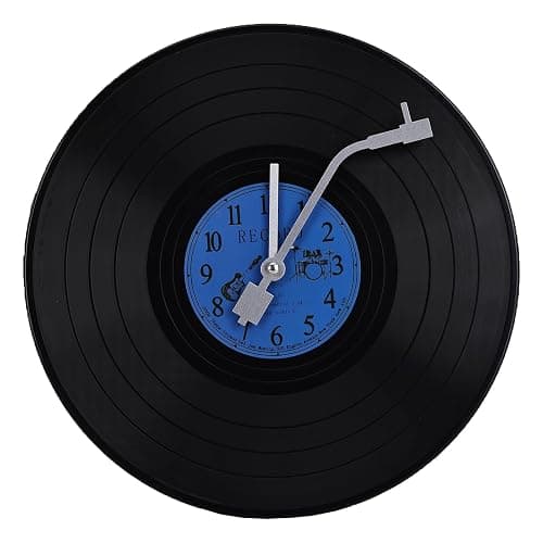 ZOYPAR Musical Black Vinyl Record Wall Clock Battery Operated Music Room Decor Decoration Art Hanging Clocks- 11.81inch Blue - Image 1