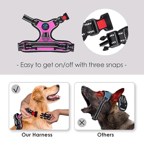 PHOEPET Reflective Dog Harness Large Breed Adjustable No Pull Vest with Handle 2 Metal Rings 3 Buckles [Easy to Put on & Take Off](L, Pink) thumbnail 3