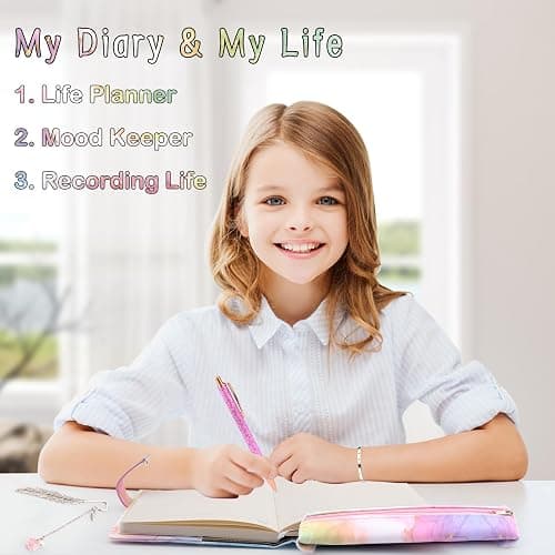 Gifts for Girls 8 9 10 11 12 13 Year Old, Secret Diary for Girls, Birthday Gifts Presents for Girls Age 7-14, Diary with Lock for Girls Teen, Locked Journal Pen Pencil Case Notebook Back to School thumbnail 4