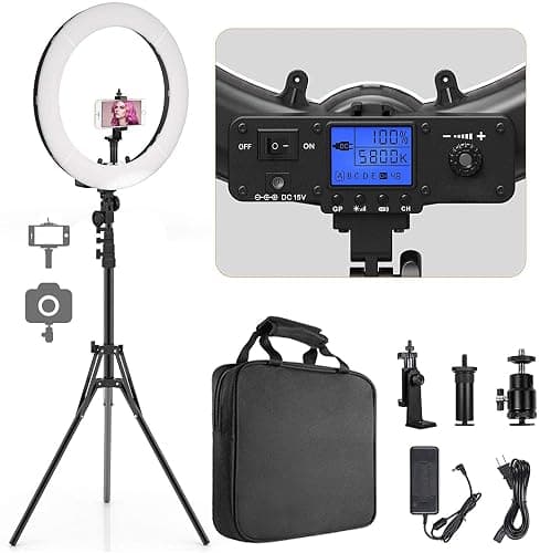 Pixel Ring Light, 19" Bi-Color LCD Display Ring Light with Stand, 55W 3000-5800K CRI≥97 Light Ring for Vlogging Selfie-Portrait Live Stream Video Photography Shooting - Image 1