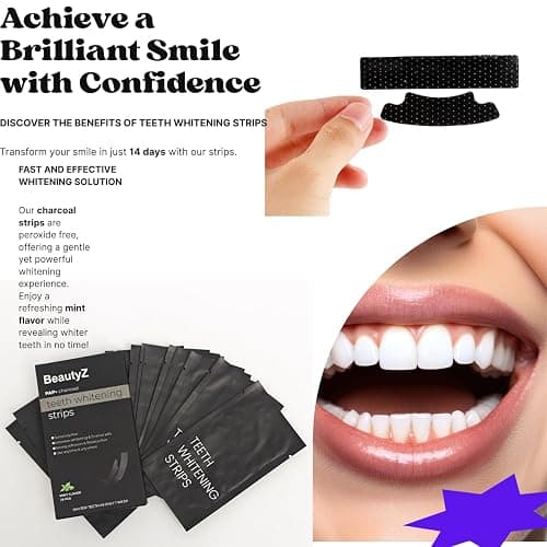 BeautyZ Teeth Whitening Strips for Sensitive Teeth Pap+ Charcoal Peroxide Free & Enamel Safe 28 Mint Strips 14 Day Supply Fast Gentle Whitening at Home No Sensitivity thumbnail 4