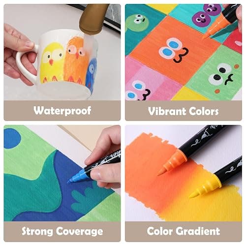 TOSHARE 80 Colors Acrylic Paint Markers - Paint Pens Waterproof Dual Tip Acrylic Markers with Brush & Fine Tip Scrapbook Supplies for Paper Rock Wood Fabric 3D Print Egg Decorating Kit & DIY Crafts thumbnail 5