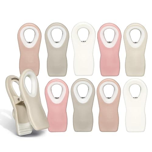 COOK WITH COLOR Bag Clips with Magnet- Food Clips, Chip Clips, Bag Clips for Food Storage with Airtight Seal Grip for Bread Bags, Snack Bags and Food Bags (Beige and Pink, Pack of 10) - Image 1